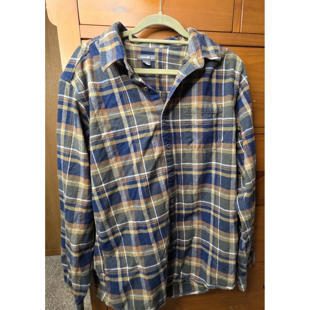 Eddie Bauer Flannel Shirt Size Large Tall  Green Blue Outdoor Classic Gorpcore